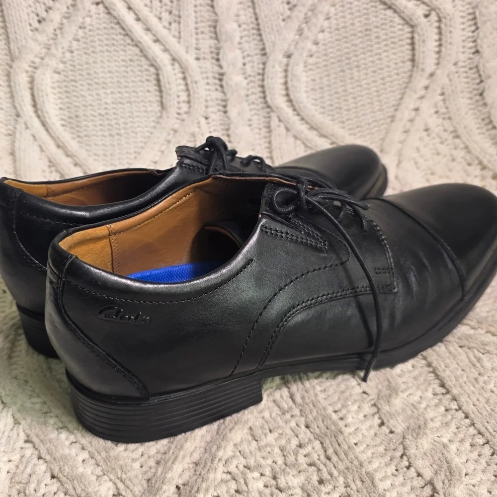 Clarks Whiddon Cap Toe Oxford Shoes Lace up Black Leather Mens 11 Pristine